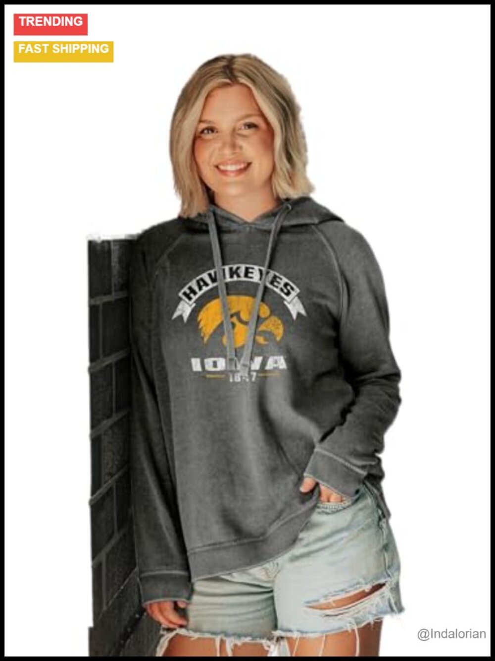 NCAA Iowa Hawkeyes Women's Hooded Sweatshirt Burnout Vintage Pullover